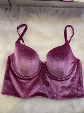 Victoria's Secret Glitter Velvet Longline Bra — Plum